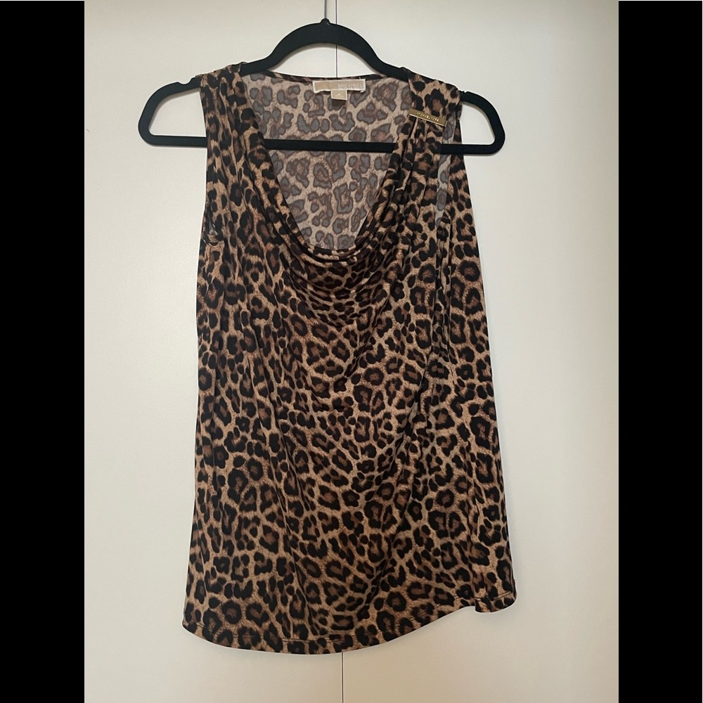 Michael Kors Womens  Brown Cheetah Howl Neck Tank Slinky Blouse Top